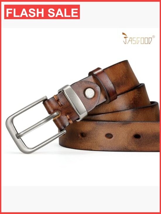 Genuine Leather Belt with Vintage Metal Buckle, Full Grain Cowhide, Adjustable main image 4